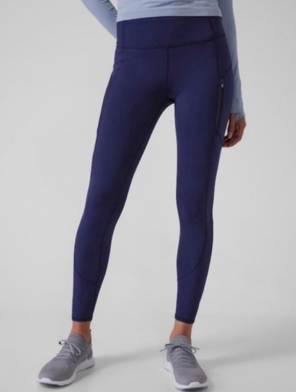 Athleta Rainier Tight Leggings Women’s Medium Navy Blue High Rise Zip Pockets